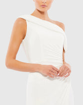 White Ruched Off-The-Shoulder Midi Dress